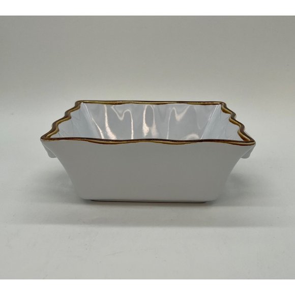 Kitchen Stuff Plus Square White Caserole s/Gold Trim Oven to Table Ware - Picture 3 of 6